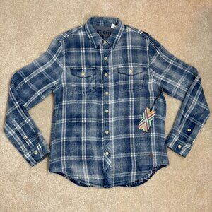 True Grit Blue Plaid Men's Casual Button Down Long Sleeve Cotton Shirt Sz M New